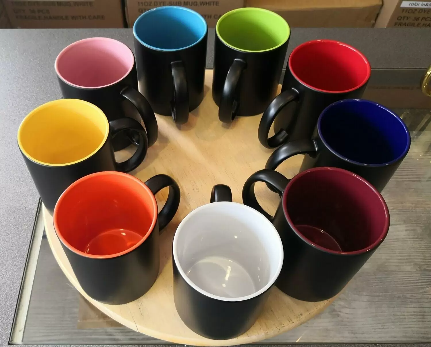 11oz pink mug,outside matte black painted for CO2 laser engrave