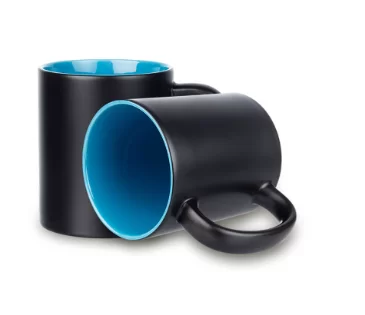 11oz light blue mug,outside matte black painted for Co2 laser engrave