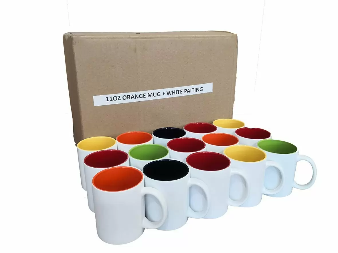 11oz orange mug ,outside matte white painted    