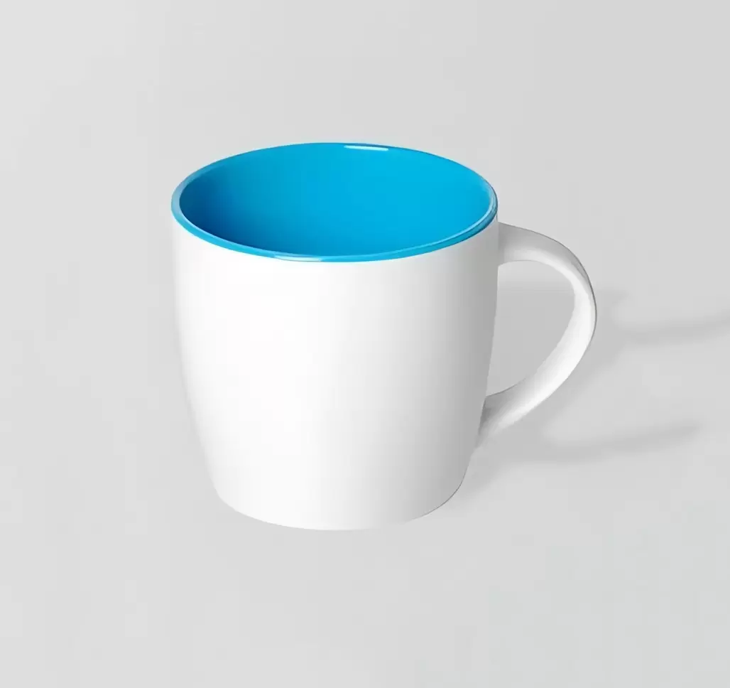 11oz light blue Boston mug,outside matte white painted